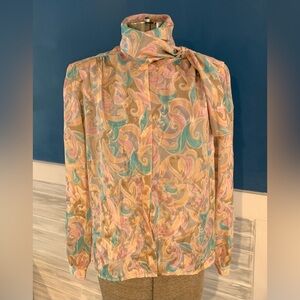 VTG 80’s core blouse by Notations with scarf neck wrap M
